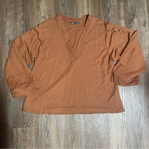 Zara Viscose‎ Nylon V Neck Top M Brown